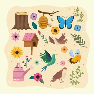 Spring season pattern icons Stock Illustration