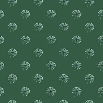 Spring season seamless pattern with doodle palm licuala shapes. Green backgro Illustrazione stock
