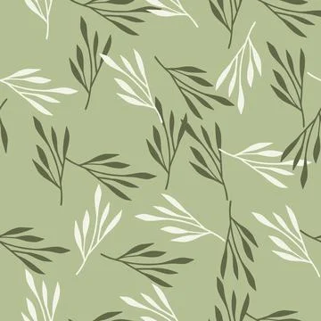 Spring season seamless pattern with random hand drawn leaf branches ornament. Stock Illustration