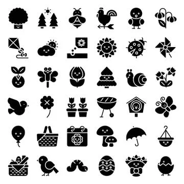 Spring season vector illusration set, solid icon Illustrazione stock