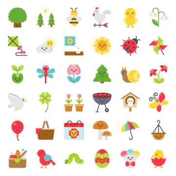 Spring season vector illusration set, flat icon Stock Illustration