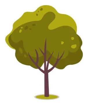 Spring Season Vector, Isolated Plant with Big Trunk Stock Illustration