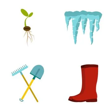 Spring seasonal elements with gardening tools and sprout Stock Illustration