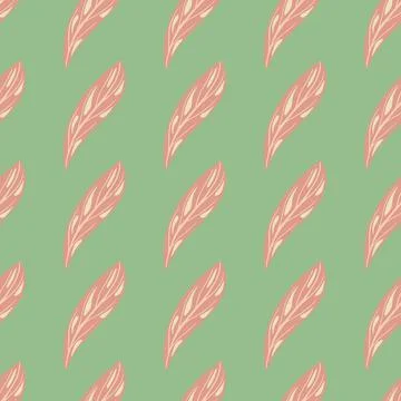 Spring seasonal seamless pattern with pink abstract leaves shapes. Green ligh Stock Illustration