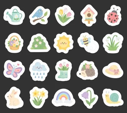 Spring set featuring watering can bird tulips Ilustração Stock