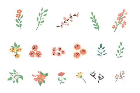 Spring set of flowers and branches - floral elements for design 스톡 일러스트