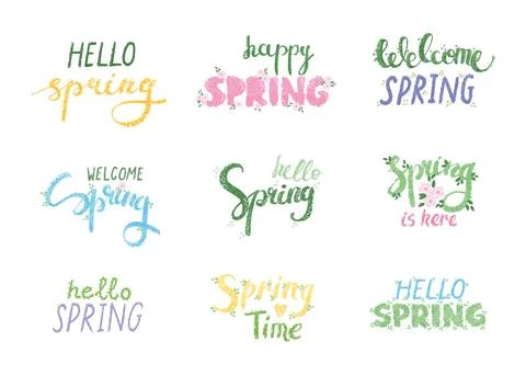 Spring Set with a Hand Drawn Lettering Stock Illustration