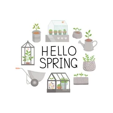 Spring set with lettering, flat design, vector Stock Illustration