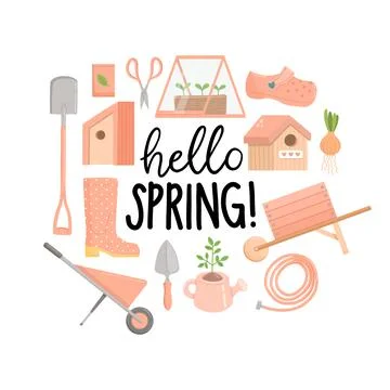 Spring set with lettering, flat design, vector Stock Illustration