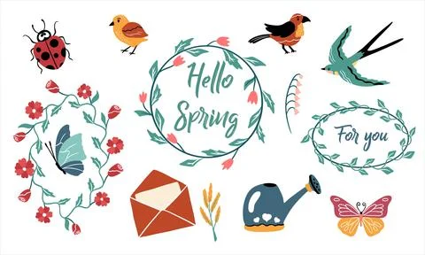 Spring set in soft colors. Elements for design. Stockillustratie