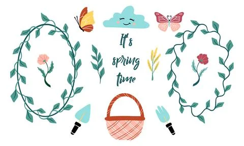 Spring set in soft colors. Elements for design. Stockillustratie