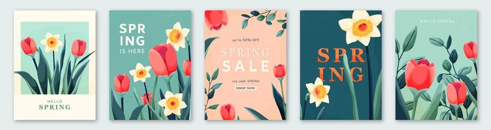 Spring set vector background. Floral pattern for greeting cards, posters, covers Stock Illustration