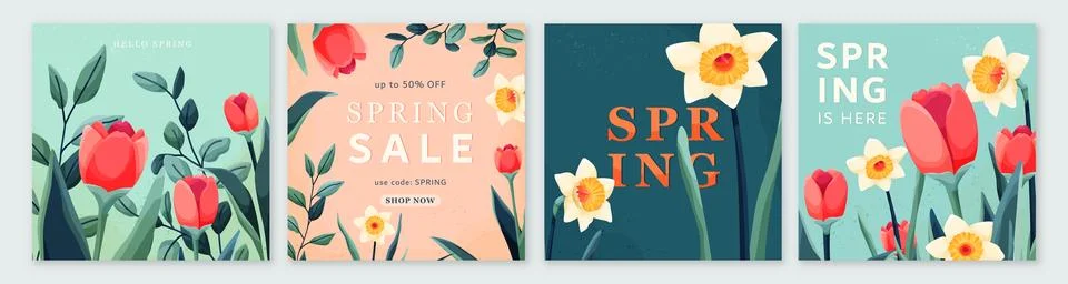 Spring set vector background. Floral pattern for greeting cards, posters, covers Stock Illustration