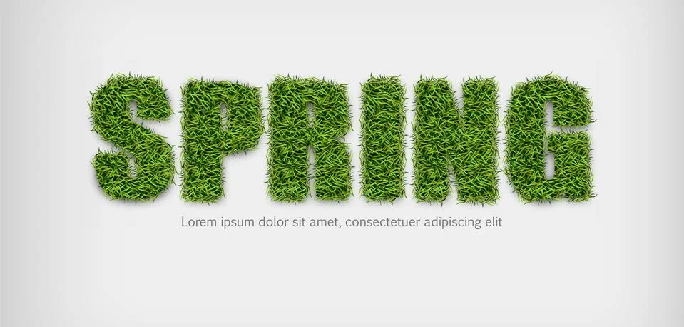 Spring sign in green grass Vector realistic. Spring sales banner on white bac Ilustración de archivo