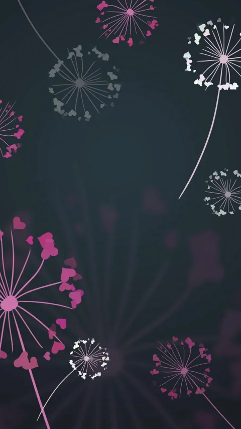 Spring silhouettes of dandelion flowers with elements of heart shapes. Abstract Stock Footage 280501858