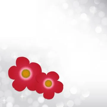 Spring silver bokeh background with red flowers Stock Illustration