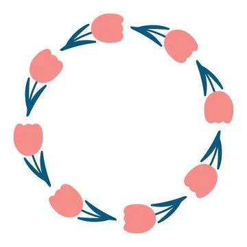 Spring simple minimalist bright tulips design. Hand drawn flowers wreath. E.. Stock Illustration