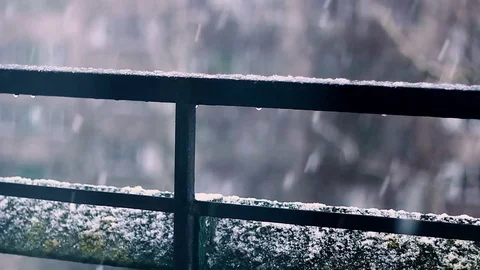 Spring snow close up view from balcony Stock Footage 72961826