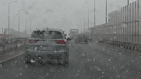 Spring snow melting on a car windshield, Legionowo Stock Footage 306300360