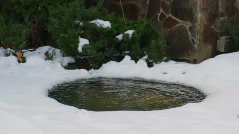 Spring. The snow melts and drips from the roof into a round puddle Video stock 148548300