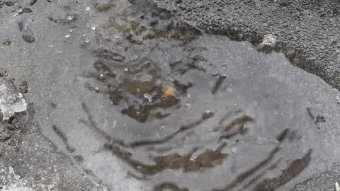 In the spring, the snow melts into water, forming pools with splashes. Stock Footage 111499772