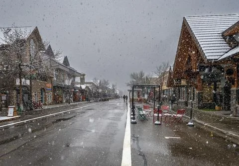 Spring Snowfall on Main Street 스톡 사진