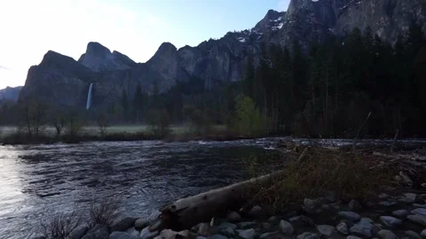 Spring snowmelt - overflowing Merced River in Yosemite Valley Stock Footage 241960874