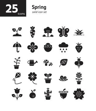 Spring solid icon set. Vector and Illustration. Stock Illustration