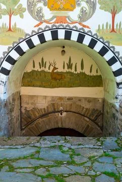 Spring source in the yard of Rila monastery. Foto stock