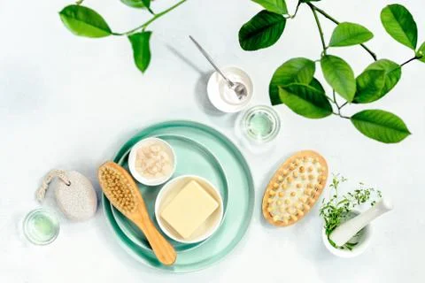 Spring spa concept, overhead view Stock Photos