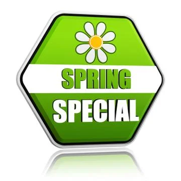 Spring special green hexagon label with flower Stock Illustration