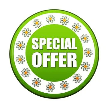 Spring special offer green circle label with flowers Stock Illustration