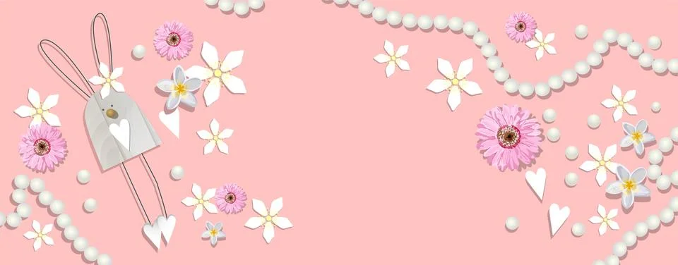 Spring spring background. Decorative elements on a pink background. Easter ba 스톡 일러스트