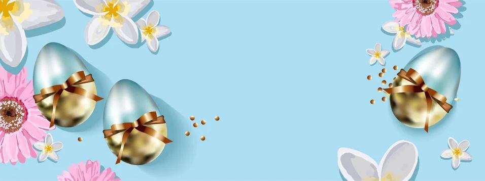 Spring spring background. Decorative elements on a blue background. Easter eg 스톡 일러스트