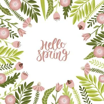 Spring square backgrounds. Minimalistic style with floral elements and texture Stock Illustration