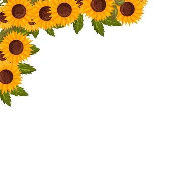 Spring square corner frame with sunflower flowers. Summer vector border Stock Illustration