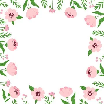 Spring square frame with flowers and twigs with space for text in the center 스톡 일러스트