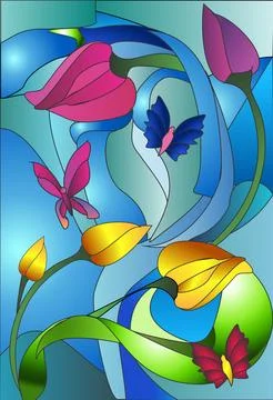 Spring stained glass, Stock Illustration