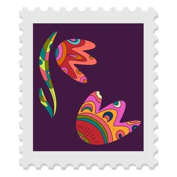 A spring stamp with Easter floral holiday motifs in a naive folk art style. V Stock Illustration