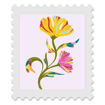A spring stamp with Easter floral holiday motifs in a naive folk art style. V Illustrazione stock