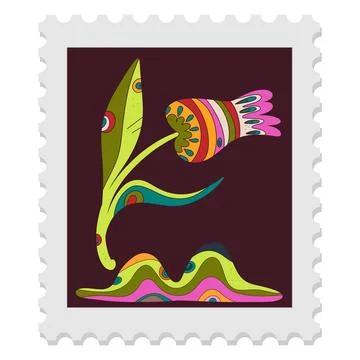 A spring stamp with Easter floral holiday motifs in a naive folk art style. V Stock Illustration