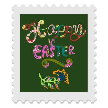 A spring stamp with Easter floral holiday motifs in a naive folk art style. V Stock Illustration