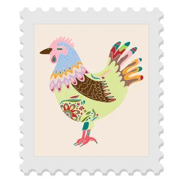 A spring stamp with Easter floral holiday motifs in a naive folk art style. V Stock Illustration