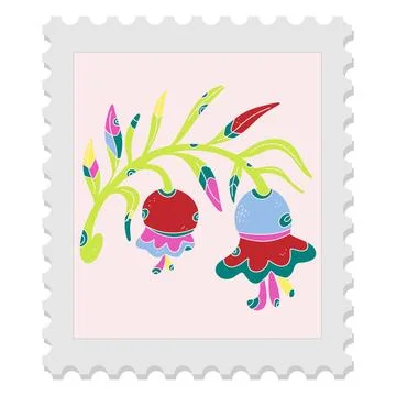 A spring stamp with Easter floral holiday motifs in a naive folk art style. V Stock Illustration