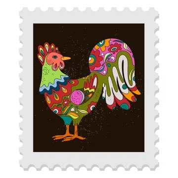 A spring stamp with Easter floral holiday motifs in a naive folk art style. V Stock Illustration