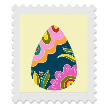A spring stamp with Easter floral holiday motifs in a naive folk art style. V Stock Illustration