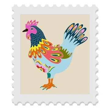 A spring stamp with Easter floral holiday motifs in a naive folk art style. V Stock Illustration