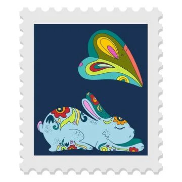 A spring stamp with Easter floral holiday motifs in a naive folk art style. V Stock Illustration