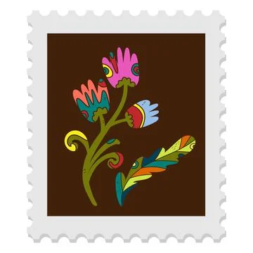 A spring stamp with Easter floral holiday motifs in a naive folk art style. V Stock Illustration