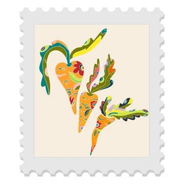 A spring stamp with Easter floral holiday motifs in a naive folk art style. V Stock Illustration